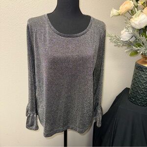 J.Crew Metallic Knit Top XL Silver Shimmer Long Sleeve Holiday Party Blouse